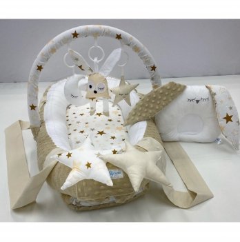 Кокон для новорожденных Happy Luna Babynest Plush + Handcraft Белый/Бежевый 0178