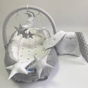Кокон для новорожденных Happy Luna Babynest Plush Белый/Серый 0239