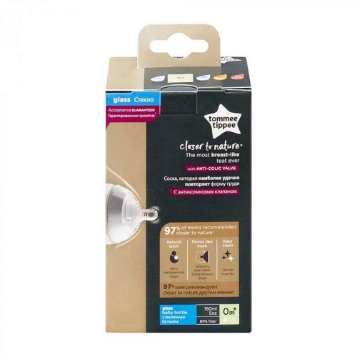 Антиколиковая бутылочка стеклянная Tommee Tippee Closer to Nature 0m+ 150 мл TT0030