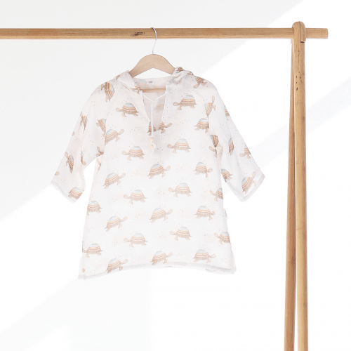 Муслиновая туника детская ELA Textile&Toys Черепашки 1 - 2 лет Муслин Белый/Бежевый MT001TR