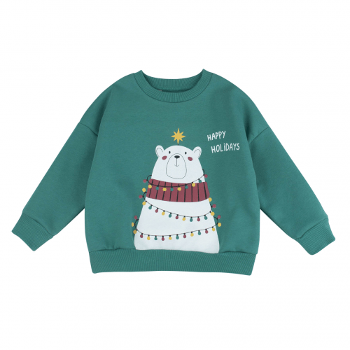 Новогодний джемпер детский Bembi Winter holidays 3 - 6 лет Трикотаж на флисе Зеленый/Белый ДЖ337