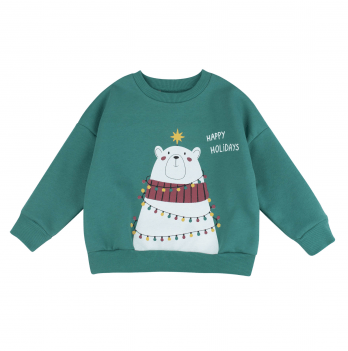 Новогодний джемпер детский Bembi Winter holidays 3 - 6 лет Трикотаж на флисе Зеленый/Белый ДЖ337