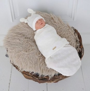 Евро пеленка кокон на липучках и шапочка для новорожденных Magbaby Wind Молочный 100113
