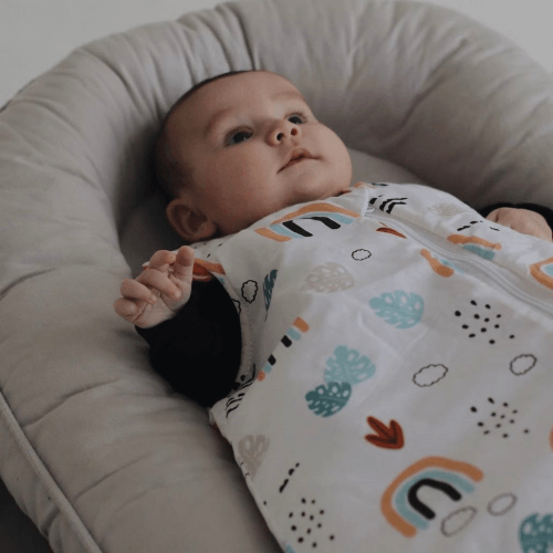 Детский спальный мешок Merrygoround Радуга с листочками Белый/Оранжевый SM_18