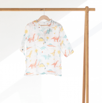 Муслиновая туника детская ELA Textile&Toys Динозаврики 1 - 2 лет Муслин Белый/Желтый MT001DN