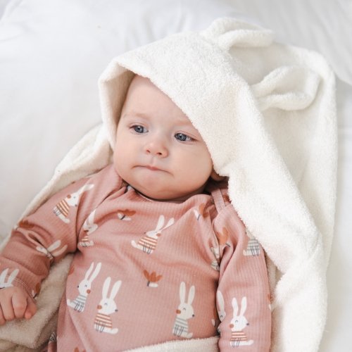 Детское полотенце уголок махровое ELA Textile&Toys Ушки Махра Молочный 80х80 см HT002MR
