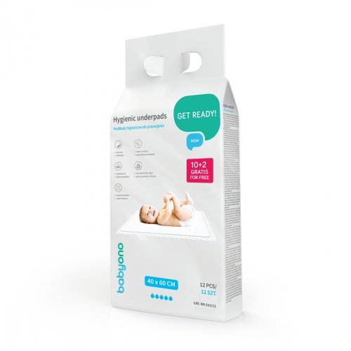Пеленки одноразовые гигиенические BabyOno 40х60 см 10+2 шт 513/12