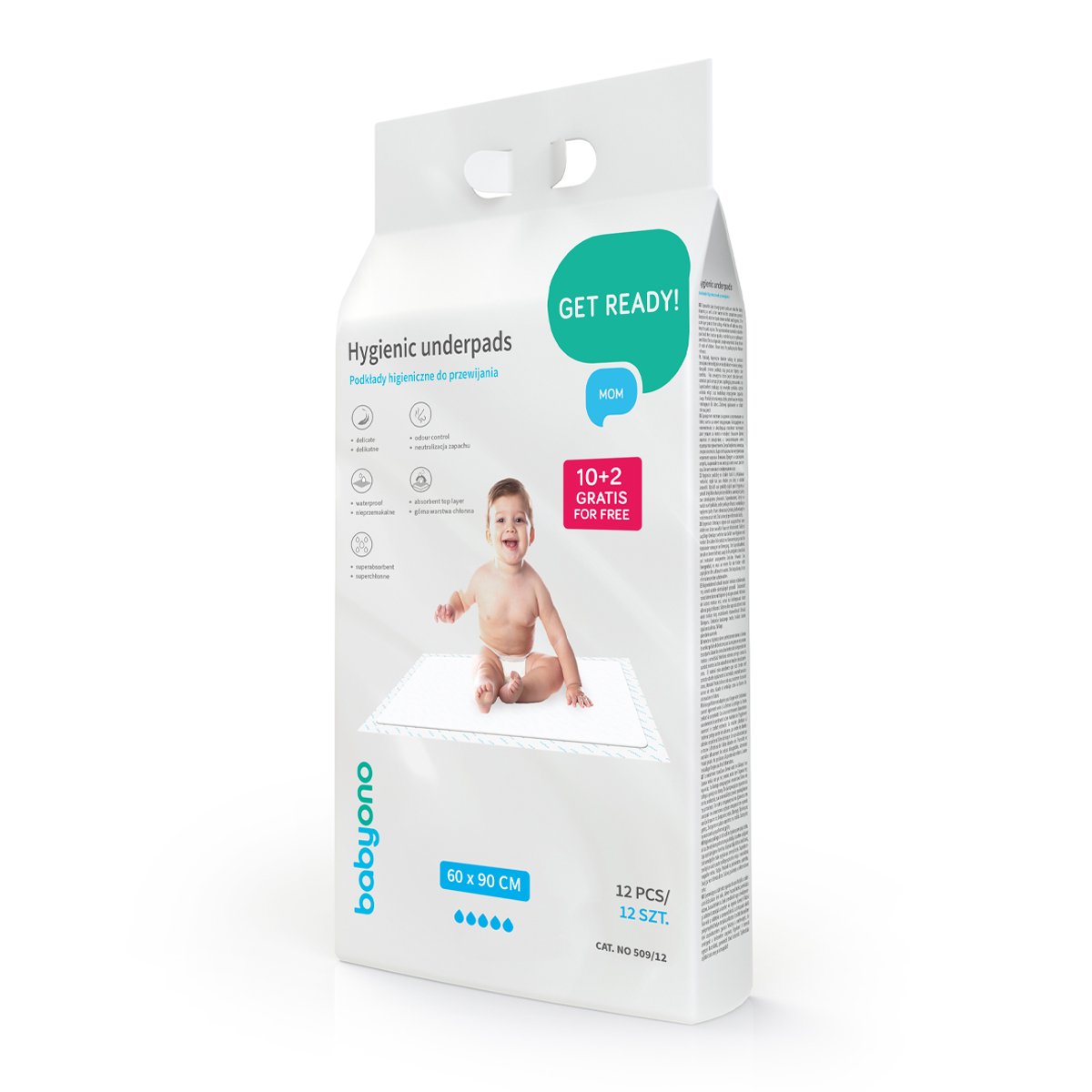 Пеленки одноразовые гигиенические BabyOno 60x90 см 10+2 шт 509/12
