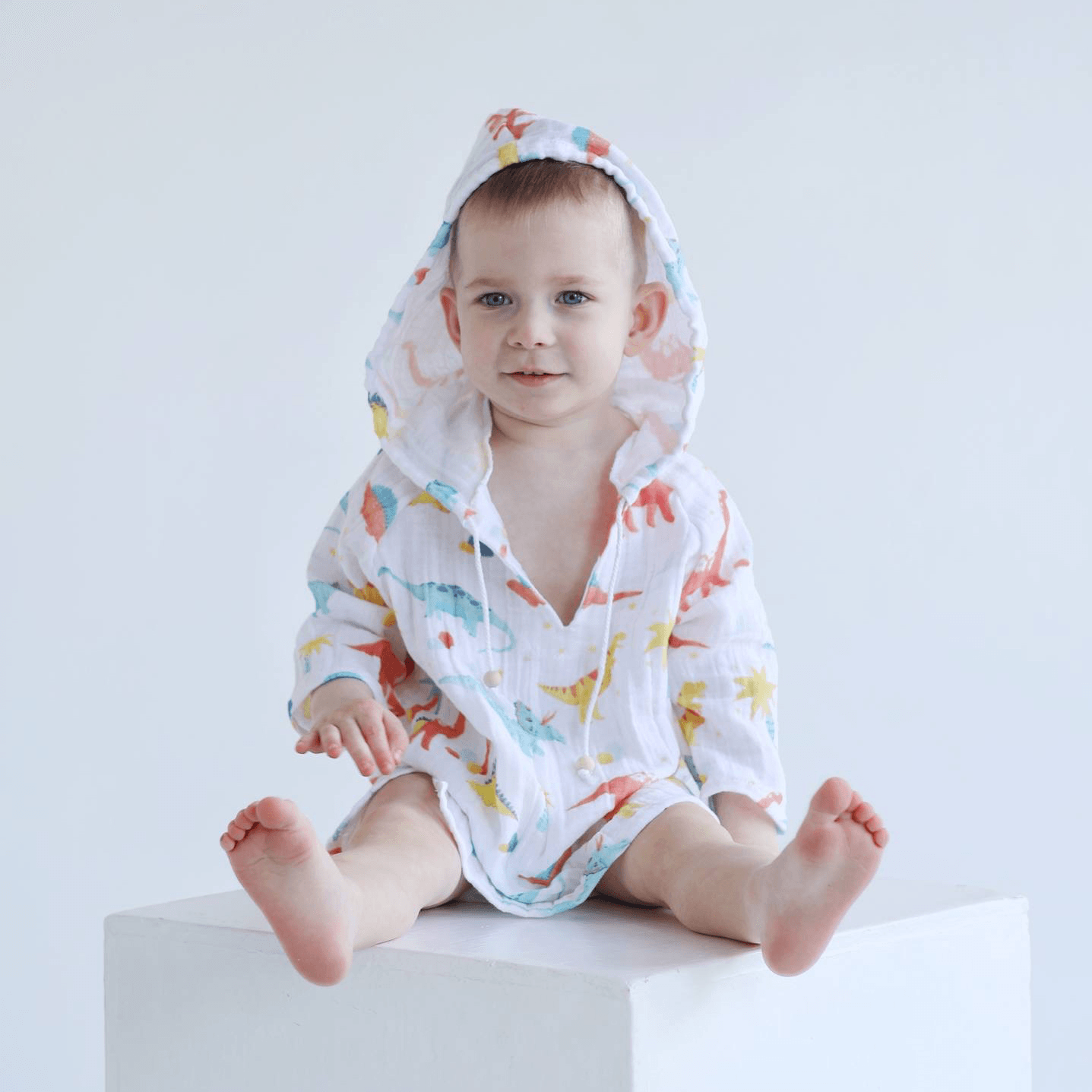 Муслиновая туника детская ELA Textile&Toys Динозаврики 2 - 7 лет Муслин Белый/Желтый MT001DN