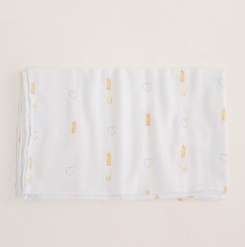 Муслиновая пеленка для детей ELA Textile&Toys Колоски Белый/Желтый 100х80 см DM002E