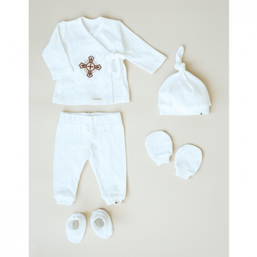 Комплект одежды для крещения Magbaby Eric 0 - 9 мес Трикотаж трансферли Молочный 132840