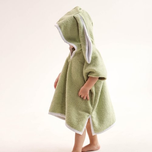 Детское полотенце пончо с капюшоном ELA Textile&Toys 1,5 - 7 лет Махра Зеленый PT001PS