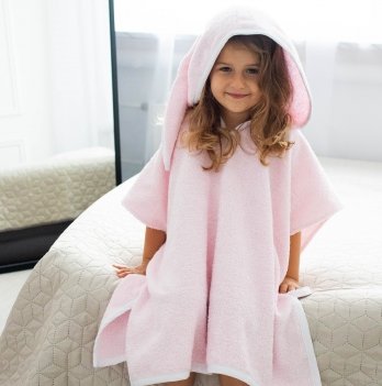 Детское полотенце пончо с капюшоном ELA Textile&Toys 7 - 9 лет Махра Розовый PT001PN