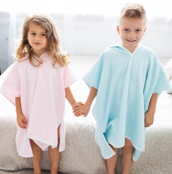 Детское полотенце пончо с капюшоном ELA Textile&Toys 1,5 - 7 лет Махра Голубой PT001BL