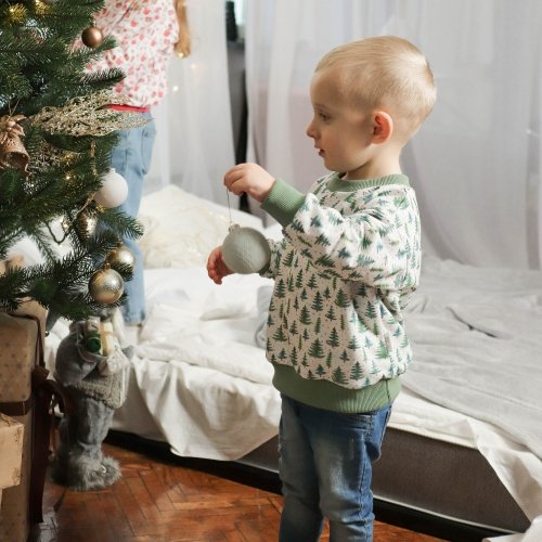 Новогодний свитшот детский ELA Textile&Toys Елочки 7 - 9 лет Футер Зеленый SS001CT
