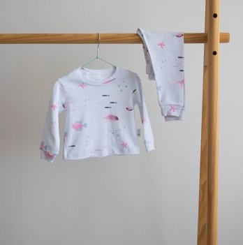 Пижама детская ELA Textile&Toys Рыбки 1,5 - 6 лет Интерлок Белый/Розовый/Бирюзовый PJ001FS