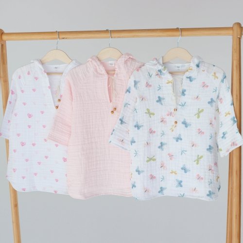 Муслиновая туника детская ELA Textile&Toys Сердечки 1 - 7 лет Муслин Белый/Розовый MT001HT