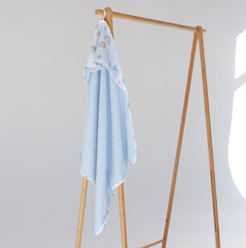 Детское полотенце уголок махровое ELA Textile&Toys Киты Голубой 80х80 см TW001BL