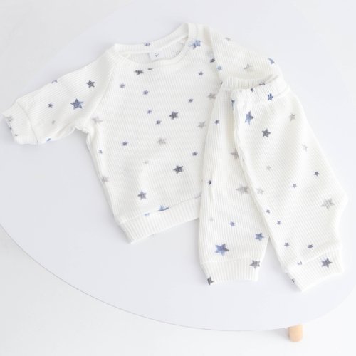 Набор одежды для новорожденных ELA Textile&Toys Звезды 0 - 3 лет Трикотажная вафля Белый/Синий WS001BS