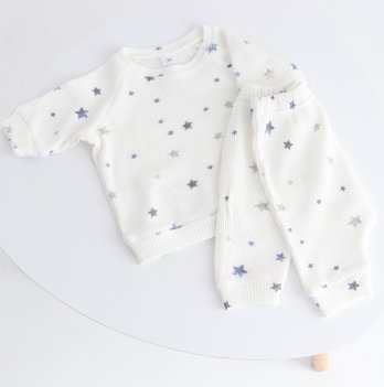 Набор одежды для новорожденных ELA Textile&Toys Звезды 0 - 3 лет Трикотажная вафля Белый/Синий WS001BS