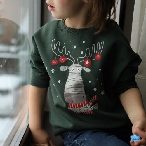 Новогодний джемпер детский Bembi Winter holidays 7 - 13 лет Трикотаж на флисе Зеленый ДЖ337