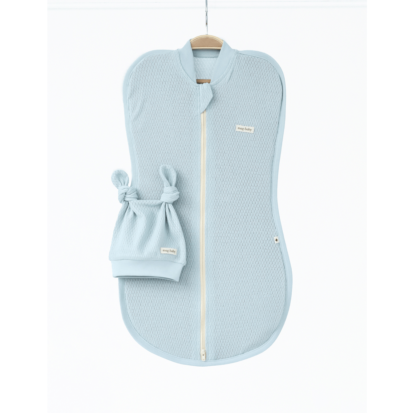 Евро пеленка кокон на молнии и шапка для новорожденных Magbaby Honey Светло-голубой 134367