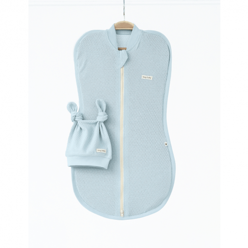 Евро пеленка кокон на молнии и шапка для новорожденных Magbaby Honey Светло-голубой 134367