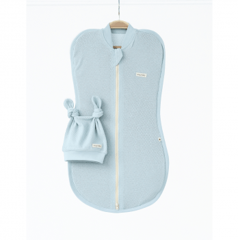 Евро пеленка кокон на молнии и шапка для новорожденных Magbaby Honey Светло-голубой 134367