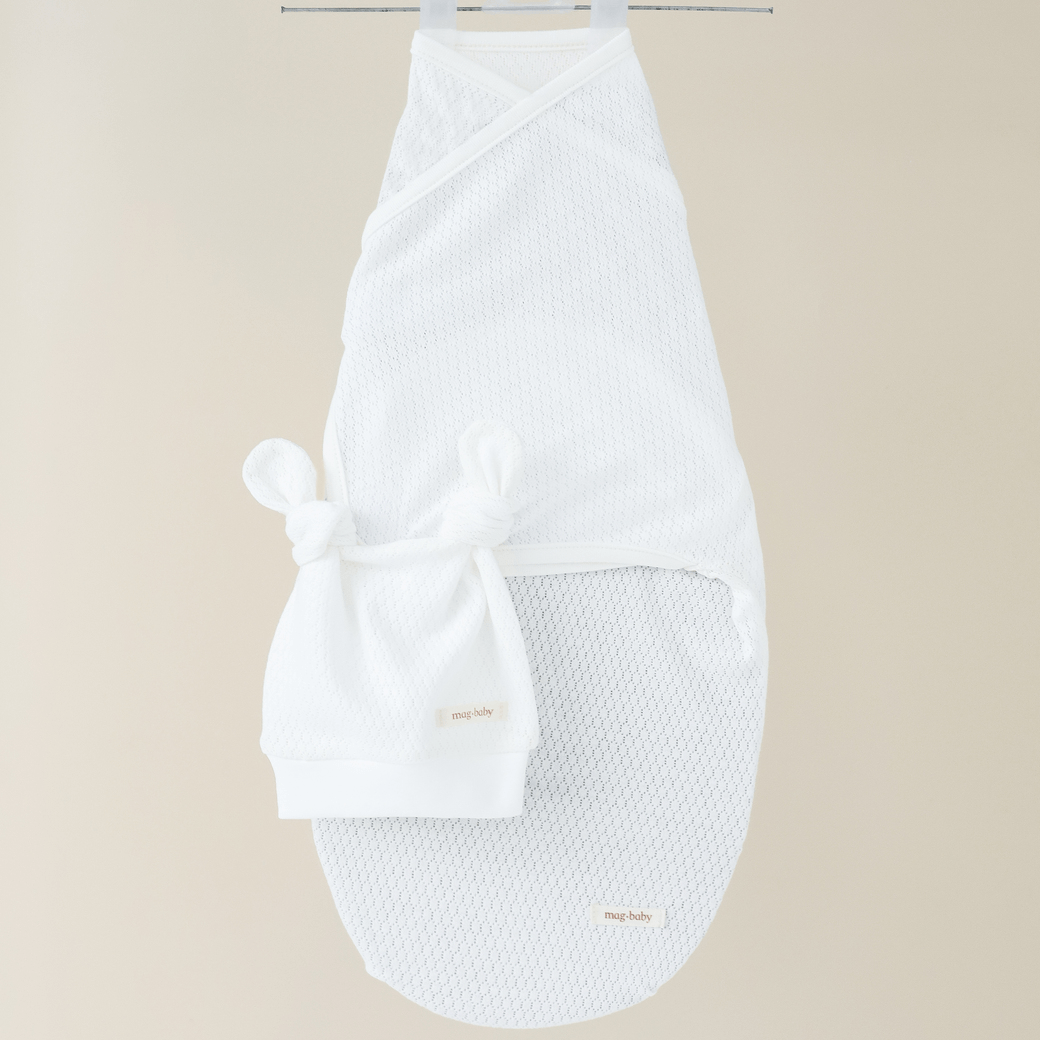 Евро пеленка кокон на липучках и шапка для новорожденных Magbaby Honey Молочный 134373