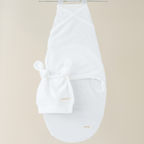 Евро пеленка кокон на липучках и шапка для новорожденных Magbaby Honey Молочный 134373