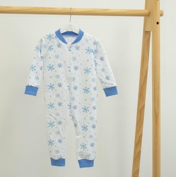 Пижама комбинезон детская ELA Textile&Toys Снежинки 1,5 - 3 лет Футер Голубой RP002SW