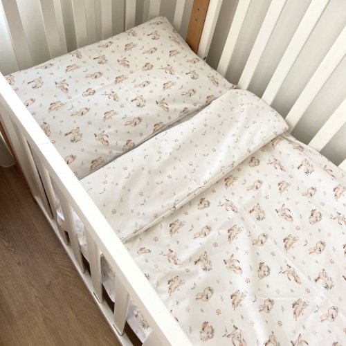 Детское постельное белье в кроватку ELA Textile&Toys Кролики/Цветочки BD002RF