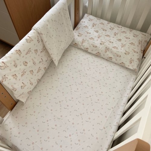 Детское постельное белье в кроватку ELA Textile&Toys Кролики/Цветочки BD002RF