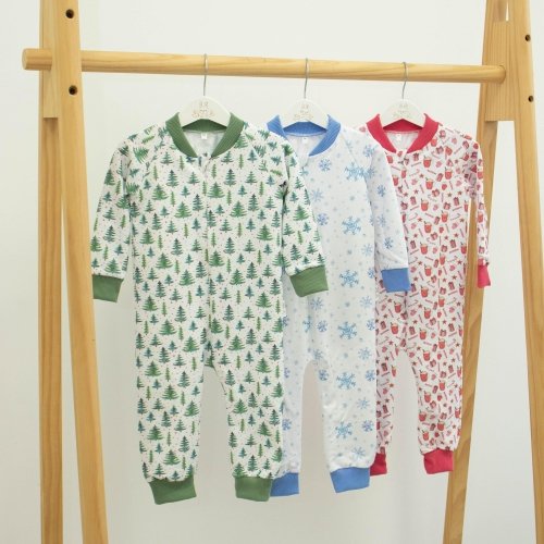 Пижама комбинезон детская ELA Textile&Toys Снежинки 3 - 18 мес Футер Голубой RP002SW