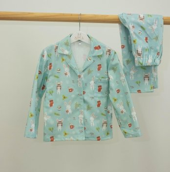 Пижама детская ELA Textile&Toys Зайчики 2 - 7 лет Футер Мятный PJ003MRB