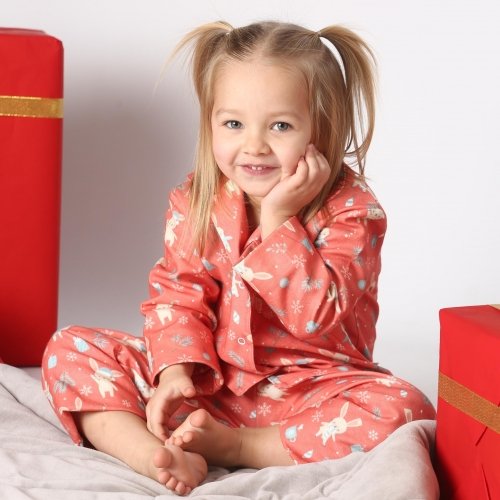 Пижама детская ELA Textile&Toys Зайчики 7 - 9 лет Футер Синий PJ003BRB