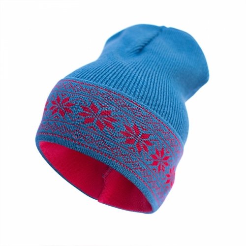 Шапка детская демисезонная Софія Снежинки 0 - 2 лет Шерсть мериноса Бирюзовый/Красный 411-6