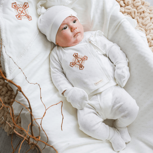 Комплект одежды для крещения Magbaby Eric 0 - 9 мес Трикотаж трансферли Молочный 132840