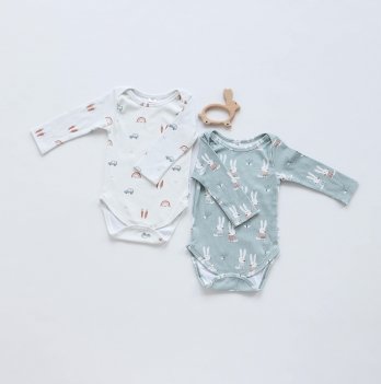 Бодик для новорожденных набор 2 шт ELA Textile&Toys Машинки/Зайчики 0 - 3 лет Интерлок в рубчик Белый/Голубой BS001LSG