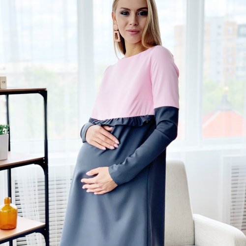 Платье для беременных и кормящих мам Warsaw Lullababe серо-розовый
