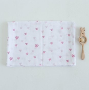 Муслиновая пеленка для детей ELA Textile&Toys Сердечки Белый/Розовый 100х80 см DM001H