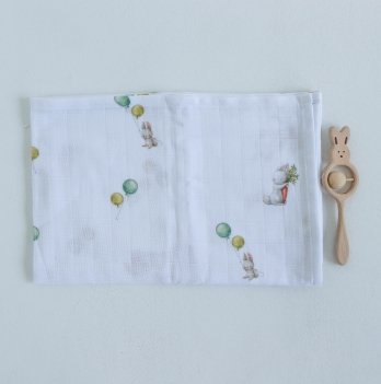 Муслиновая пеленка для детей ELA Textile&Toys Зайчики Белый/Зеленый 100х80 см DM001R