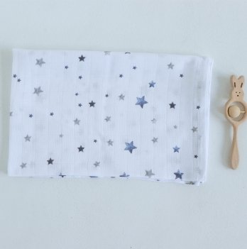 Муслиновая пеленка для детей ELA Textile&Toys Звезды Белый/Синий 100х80 см DM001S