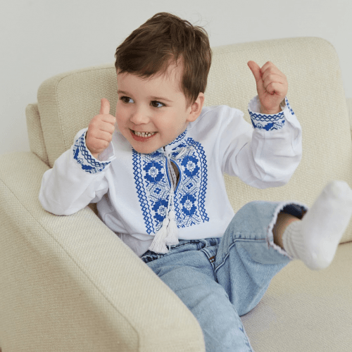 Вышиванка детская Twins Оберег 3 - 7 лет Хлопок Белый/Голубой 88OT-О