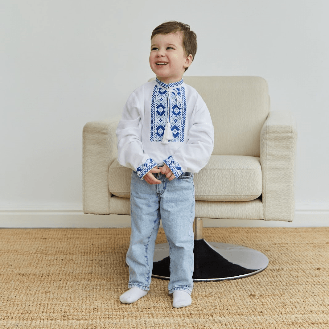 Вышиванка детская Twins Оберег 3 - 7 лет Хлопок Белый/Голубой 88OT-О