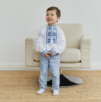 Вышиванка детская Twins Оберег 3 - 7 лет Хлопок Белый/Голубой 88OT-О