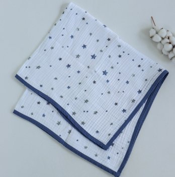 Муслиновый плед для новорожденных ELA Textile&Toys Звезды Белый/Синий 100х90 см BLM001S