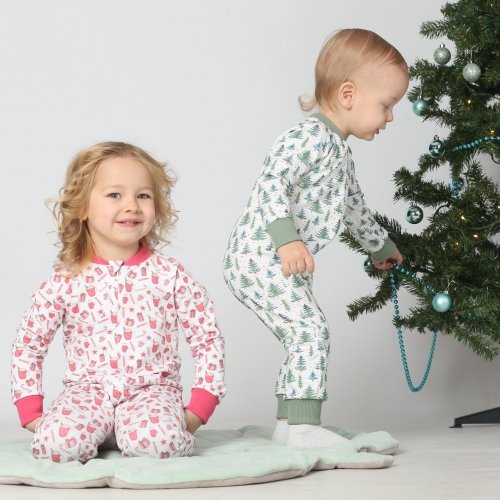 Пижама комбинезон детская ELA Textile&Toys Снежинки 1,5 - 3 лет Футер Голубой RP002SW