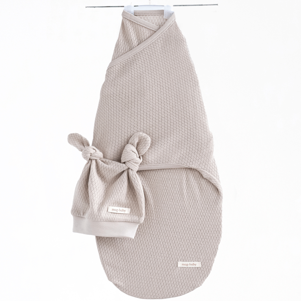 Евро пеленка кокон на липучках и шапка для новорожденных Magbaby Honey Мокко 134371