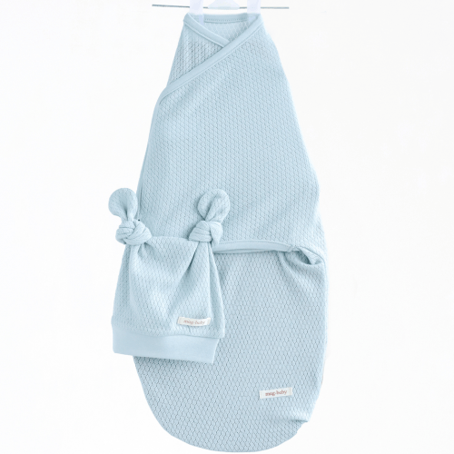 Евро пеленка кокон на липучках и шапка для новорожденных Magbaby Honey Светло-голубой 134375